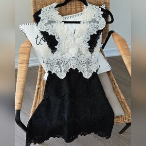 SANDRO Black and White Lace Dress
